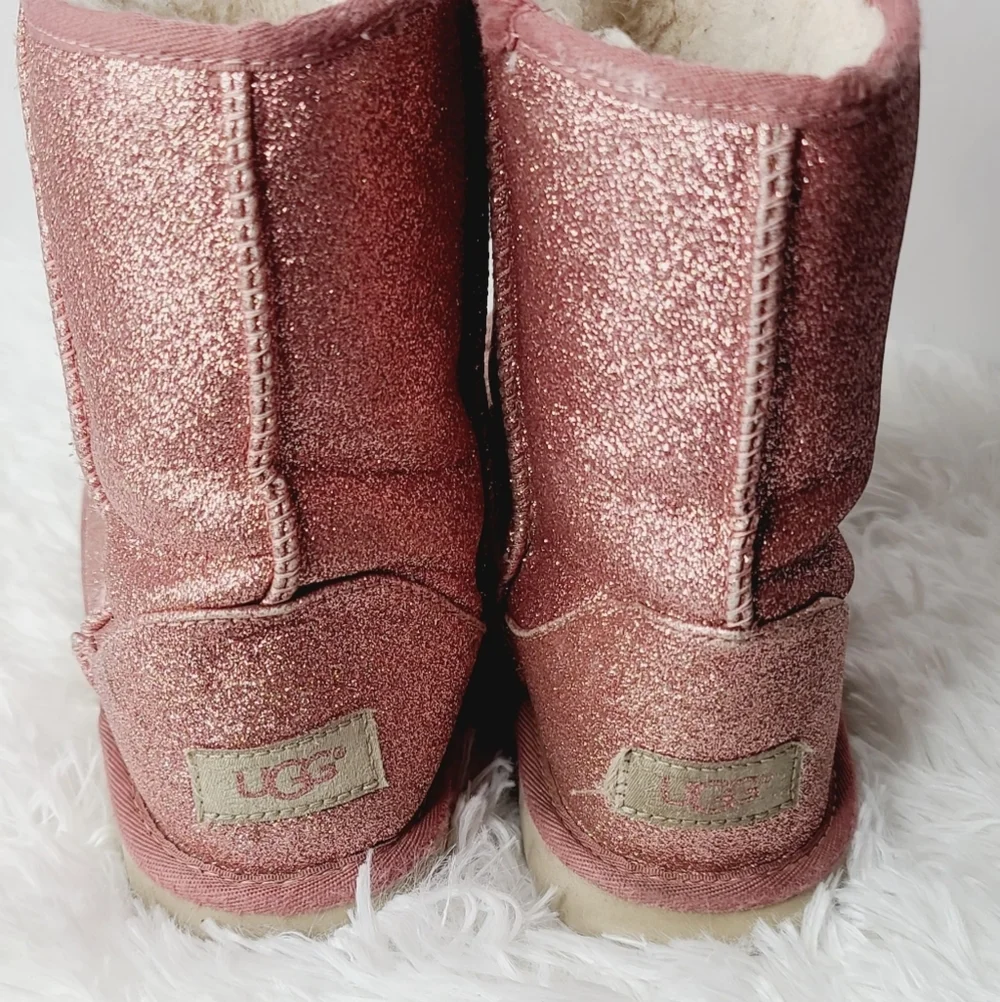 UGG girls sparkle pink slip on fur boots s 4 Y youth